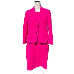 Ann Taylor Hot Pink Sheath Dress and Blazer Suit Set‎ Office Career Size 12P